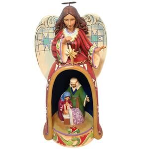 Jim Shore Holy Family Angel Figurine-For Unto Us a Child is Born-Rotating Lights